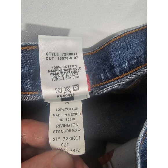 Lucky Brand Jeans Mens 36x32 Blue Straight Leg Distressed Dungarees Denim Pants - Picture 6 of 6